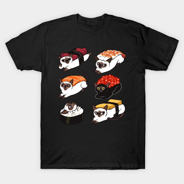 Sushi Siamese Cat T-Shirt by huebucket